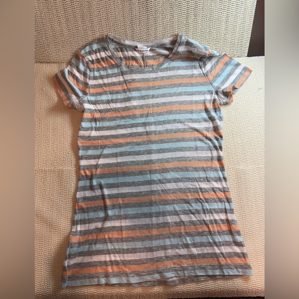 Club Monaco Women’s Striped Gray and Orange T-Shirt